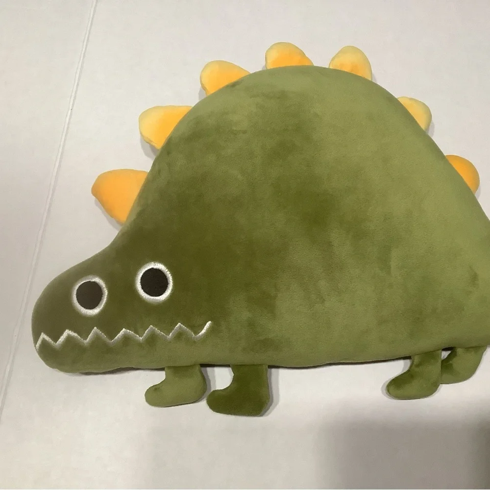 Green Dinosaur Plush Pillow with Yellow Spikes